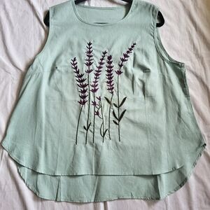 Linen Blend Tank Top With Embroidery Size XL
